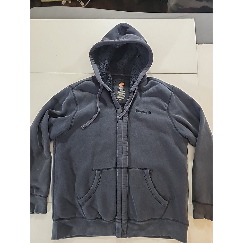 Timberland Men's XL Sherpa Lined Hoodie Jacket Full Zip Navy Blue Warm Fleece